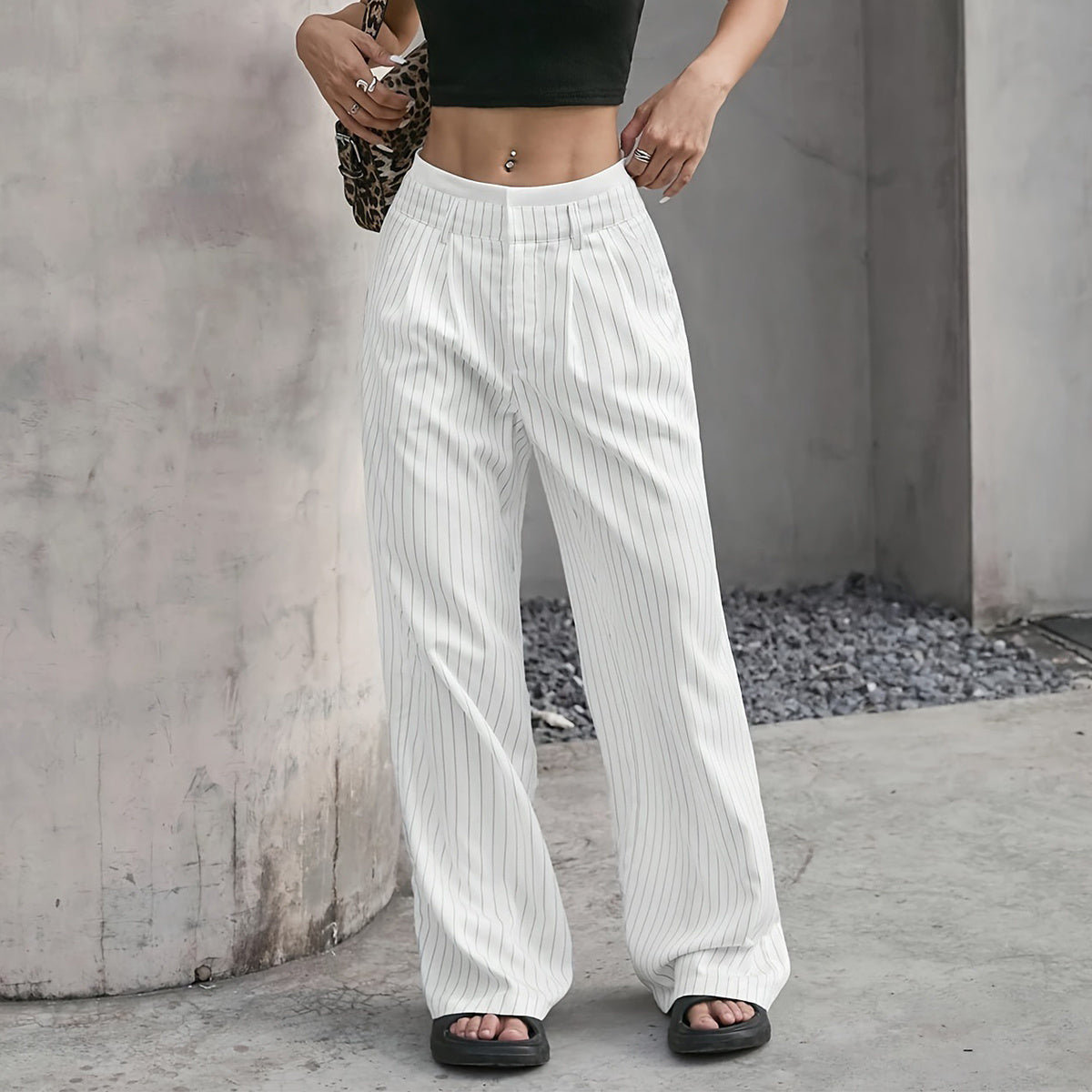 Pantalons Droits Rayés - Minalova